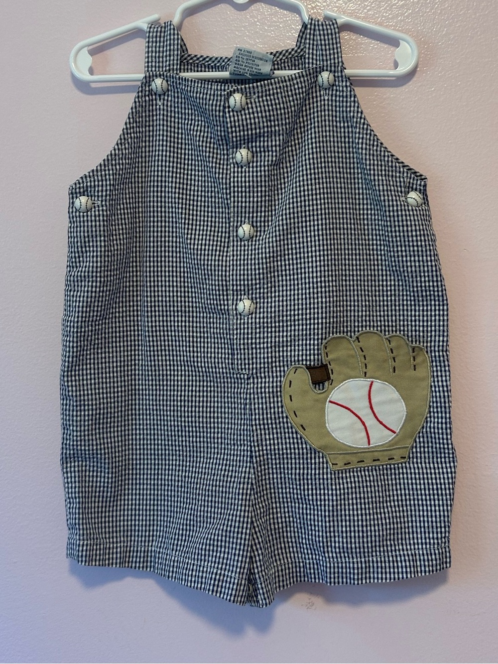 Vintage Samara Blue Gingham Baseball Romper Sz 4t